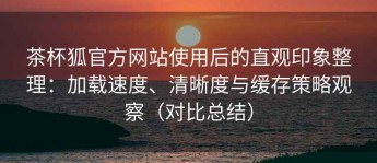 茶杯狐官方网站使用后的直观印象整理：加载速度、清晰度与缓存策略观察（对比总结）